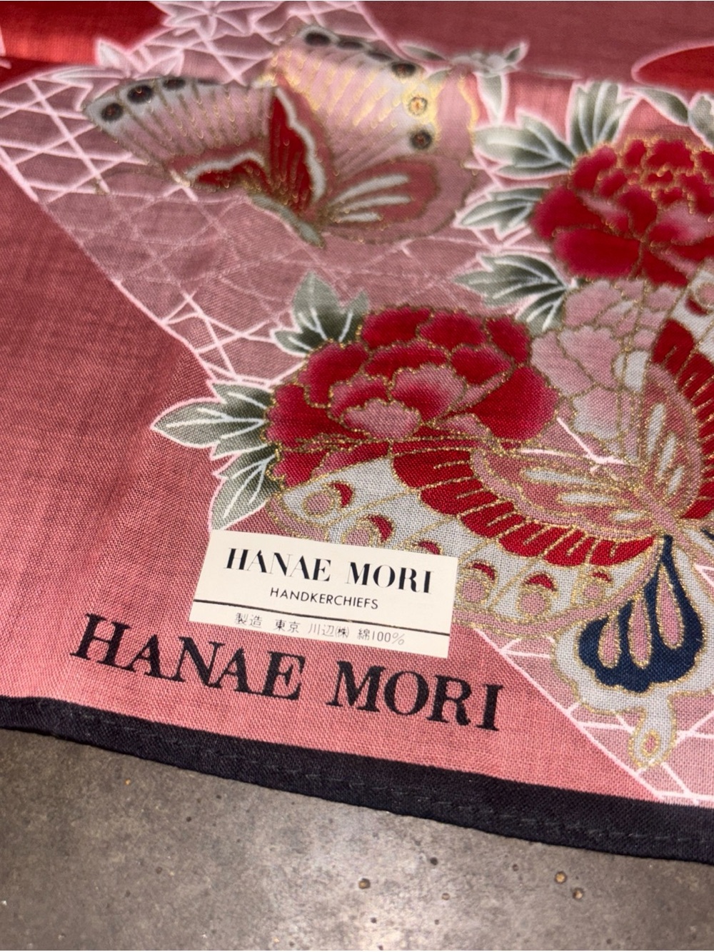 Hanae Mori set of 2  Butterfly Pattern scarves brown & pink